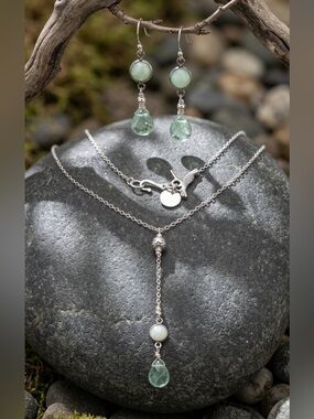 Sterling Silver & Fluorite Drop Necklace & Earrings